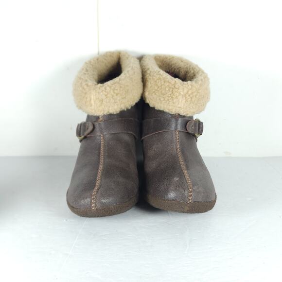 Timberland Women’s Bayden US9,5 Brown Leather Wedge Ankle Shearling Boots Bootie - Picture 3 of 16